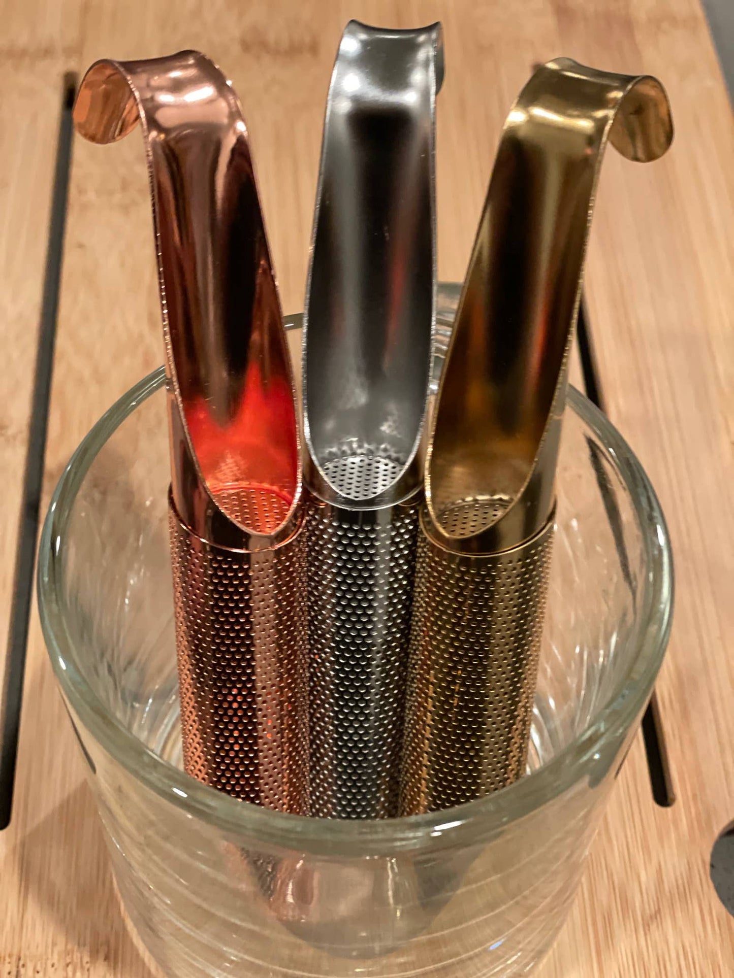 Trishnna Tea - Gold & Rose Gold Tube Mesh Infuser- Sliding - Rose Gold