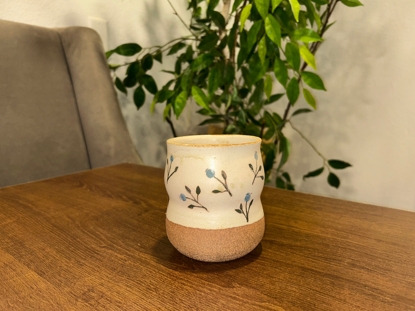 Pottery Jar - Blue Floral