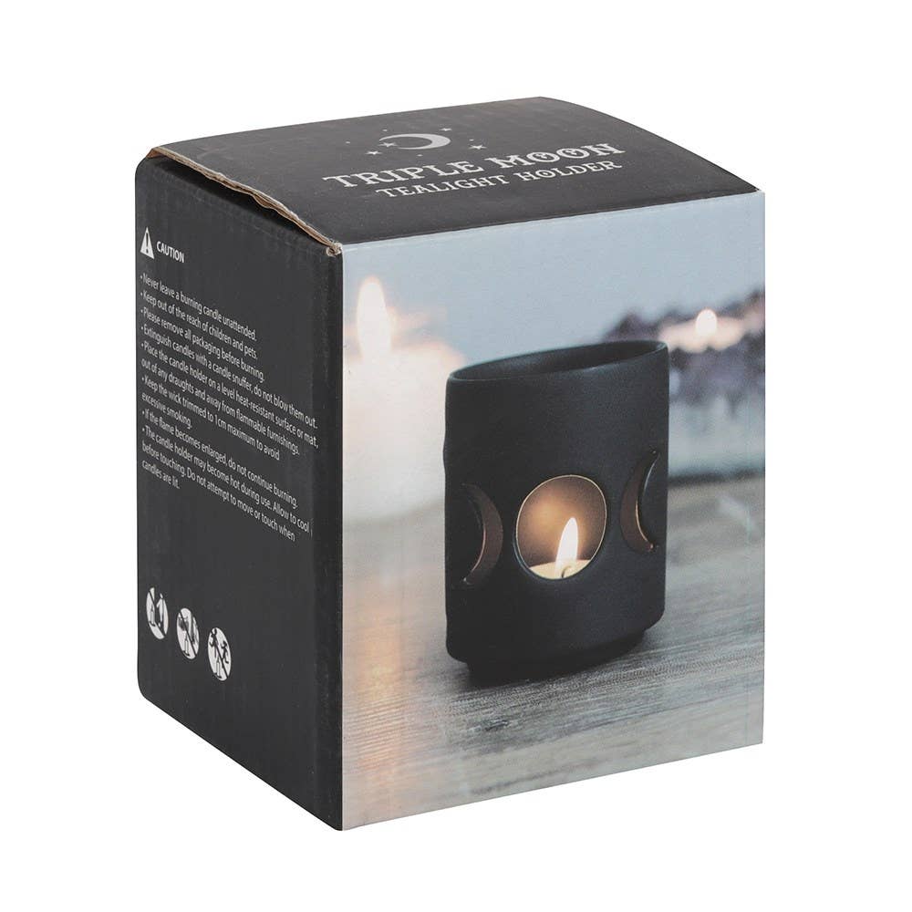 Small Black Triple Moon Cut Out Tealight Candle Holder